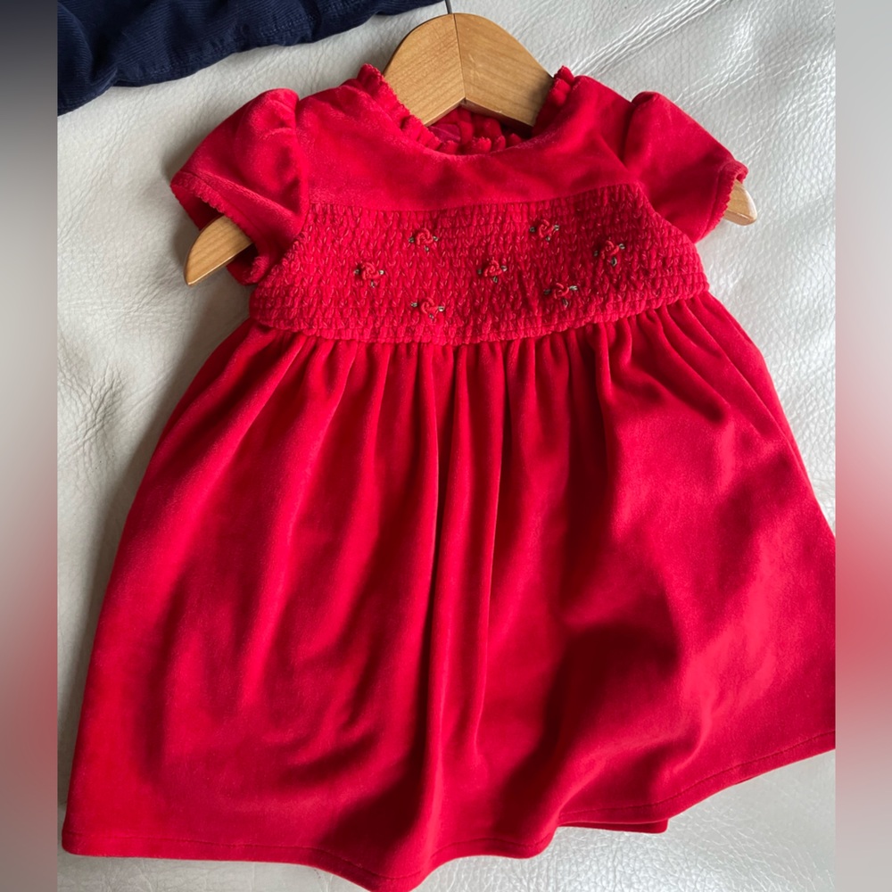 NEW Velvet Christmas Smocked Embroidered Baby Girl Holiday Dress, Fully Lined